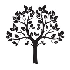 Black Tree and Leafs. Vector Illustration.