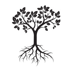 Black Tree and Leafs. Vector Illustration.