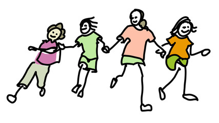 Colored Doodle Kids running together