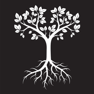 White Tree and Leafs. Vector Illustration.