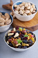 Mixed nuts and fruits in a bowl