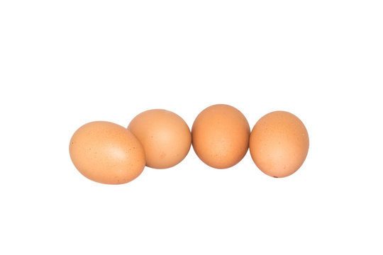 Four eggs isolated on white background