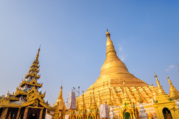 Shwedagon Paya pagoda Myanmer famous sacred place and tourist at
