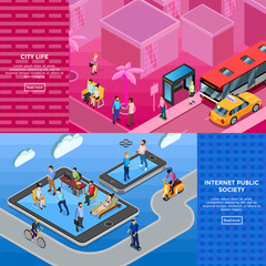 Obraz premium People Isometric Banners