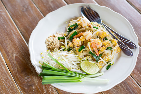Pad Thai noodle serving on a table