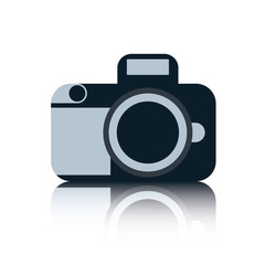 Retro style camera flat design icon with shadow reflection