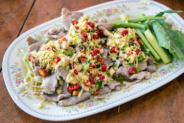 Thai cuisine spicy pork salad