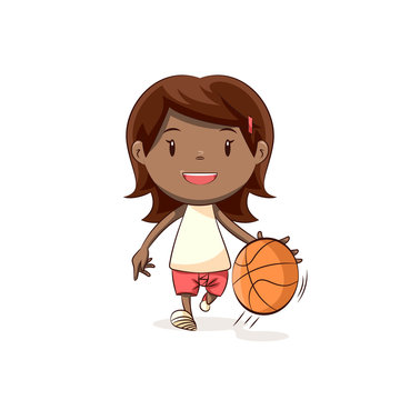 Little girl playing basketball