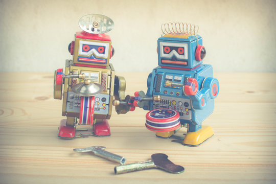 old classic robot toys, vintage style