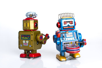 Fototapeta premium old classic robot toys, isolated on white
