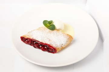 Dessert. piece of cake on a background
