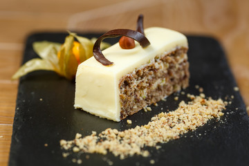 Beautiful piece of cake. An unusual dessert.
