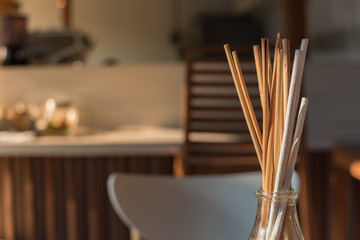 Dried twigs for cafe decoration. Selective Focus.