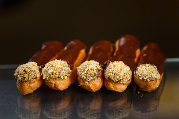 Dessert. piece of cake on a black background
