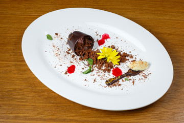 Dessert. piece of cake on a black background
