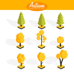 Isometric Autumn trees set.