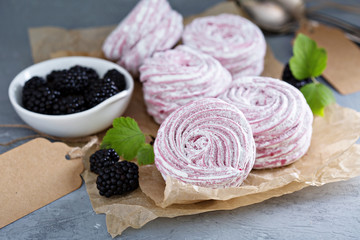 Homemade marshmallow dessert with berries