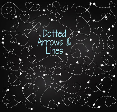 Vector Set of Chalkboard Dotted Arrows and Connecting Lines with Hearts