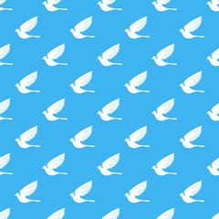 Fly Dove Seamless Pattern. Blue Bird Background