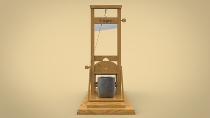 3d illustration of guillotine. yellow background isolated. icon for game web. 