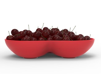 3d illustration of bowl with cherries. white background isolated. icon for game web. with shadow. empty without anything. juicy fruits. summer vitamins. healthy food. 