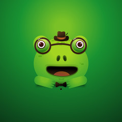 Cute green tree frog cartoon/Vector Frog Character Icon wearing