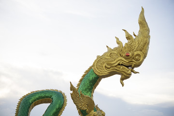 Fototapeta na wymiar serpent king or king of naga statue in thai temple