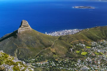 Fotobehang Zuid-Afrika Republic of South Africa. Cape Town (Kaapstad). Panoramic view of the city, Lion's Head, part of Signal Hill and Robben Island in the background