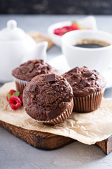 Chocolate muffins with a cup of coffee