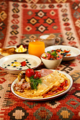 Beautiful breakfast on background