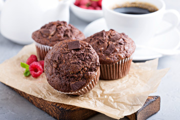Chocolate muffins with a cup of coffee