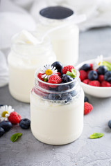 Fresh homemade yogurt in small jars