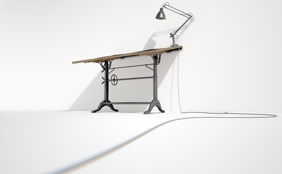 Drafting Desk Lamp And Paper