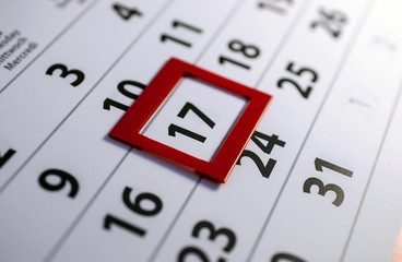 Closeup of dates on calendar page