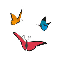 Image of flying butterflies on a white background