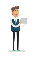 Man with Tablet Vector Illustration in Flat Design