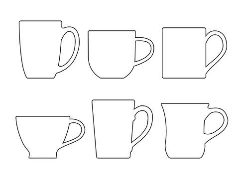 Various tea mugs - outline. Vector illustration.
