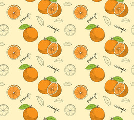 Hand drawn oranges seamless pattern.