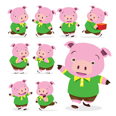 Obraz premium cute pig boy collection set