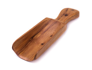 Wooden scoop for cereals made of juniper isolated on white backg