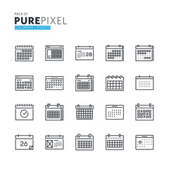 Set of modern thin line pixel perfect icons of calendar, events, news, schedule, reminder and organizer. Premium quality icon collection for web design, mobile app, graphic design.