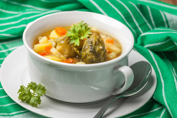 Chicken soup with vegetables.