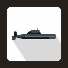 Military submarine icon in flat style with long shadow