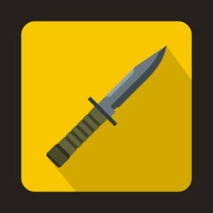 Military combat knife icon in flat style with long shadow