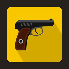 Pistol military weapon icon in flat style with long shadow