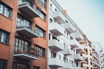 Row of unusual contemporary apartments