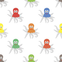 Octipus Animal Seamless Pattern. Colorful Octopus  Isolated on White Background