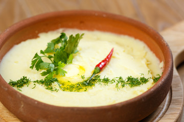 Beautiful meat dish on a wooden background
