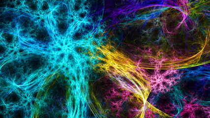 Colorful fireworks. Bolts lightning. 3D surreal illustration. Sacred geometry. Mysterious psychedelic relaxation pattern. Fractal abstract texture. Digital artwork graphic astrology alchemy magic