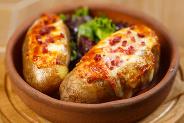 Beautiful meat dish on a wooden background